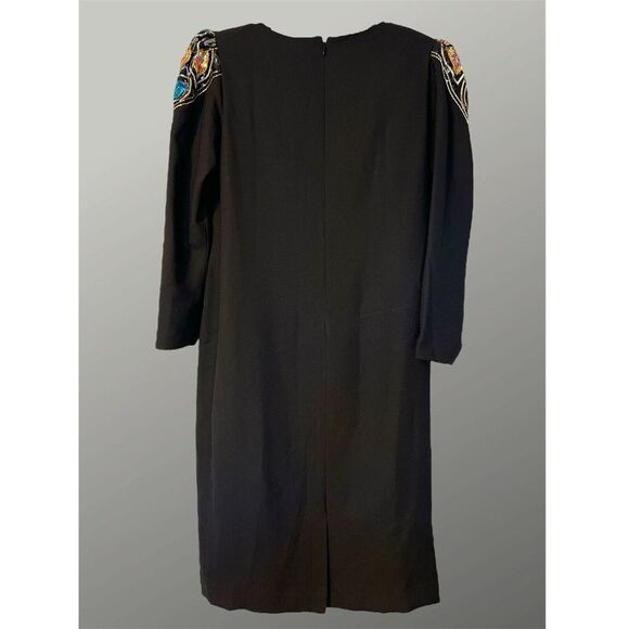 Rare Vtg Jack Bryan Stunning Evening Chiffon, Dress Black‎ And Gold Sequined - Picture 3 of 4